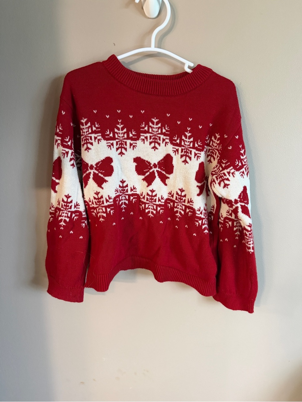 H&M Red and White Snowflake Bow Knit Sweater